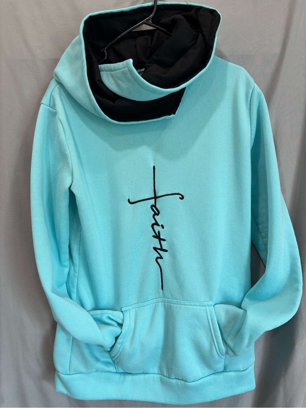 Faith Embroidered Aqua Pullover Hoodie